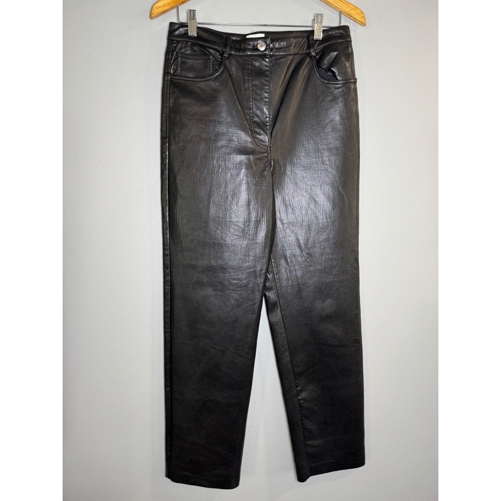 Wilfred Black Faux Leather Straight‎ Leg Pants Women Size 10 PU Polyester
